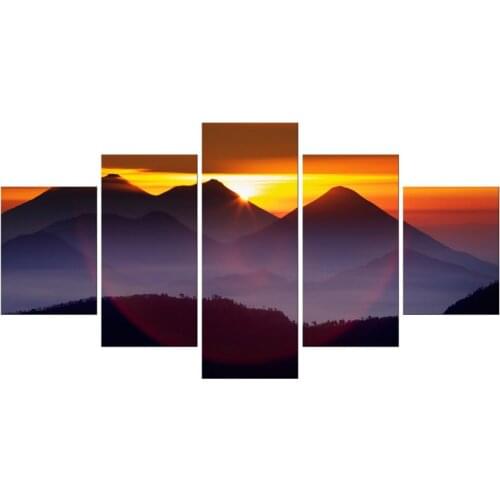 5 Pieces Modern Mountain Peak Landscape decoration Clouds sea sunset Canvas Painting wall Art living room printed decor Framed