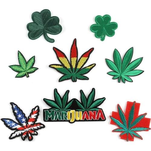 Clover Maple Leaf Embroidered Patch Sticker DIY Embroidered Flag Decoration Badge Embroidered Cloth Sticker Sticker on Clothes