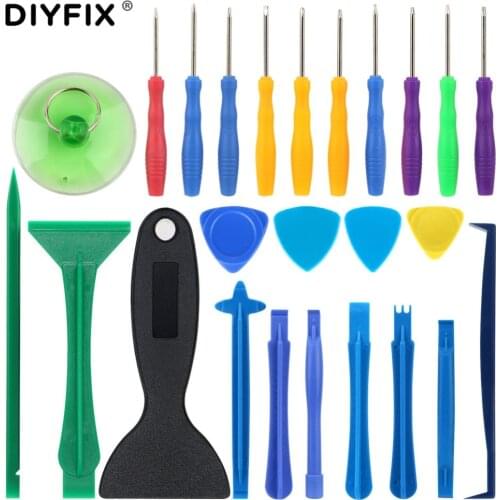 DIYFIX 25 in 1 Phone Repair Opening Tool Kit Pry Bar Opener Screwdrivers for iPhone Samsung Cellphone Disassemble Hand Tool Set