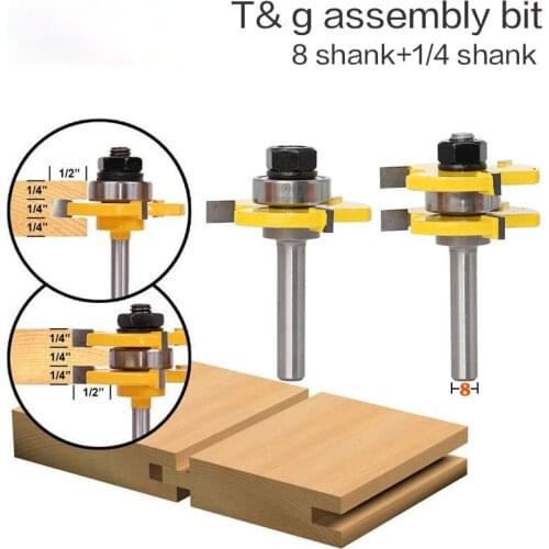 8mm Shank high quality Tongue & Groove Joint Assembly Router Bit Set 3/4" Stock Wood Cutting Tool - RCT