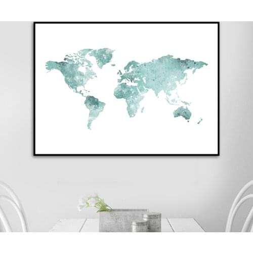World Map Hanging Painting Mint Green Decoration Painting Living Room Home Canvas Poster Decoration Light Color Wall Art