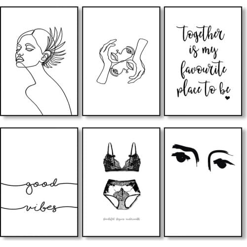 Canvas Painting Minimalist Woman Line Drawing Abstract Wall Art Black White Underwear Poster and Print Picture Nordic Home Decor