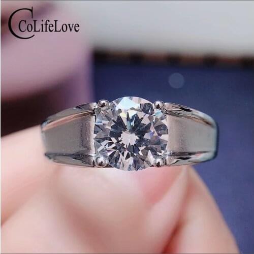 CoLife Jewelry Fashion Man Ring 1ct Real D Color Moissanite Ring for Man 925 Silver Moissanite Man Jewelry