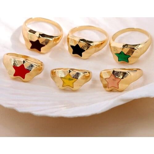 Korean Colorful Star Enamel Ring For Women Cute Round Geometric Gold Color Metal Finger Rings 2021 Fashion Party Jewelry Gifts