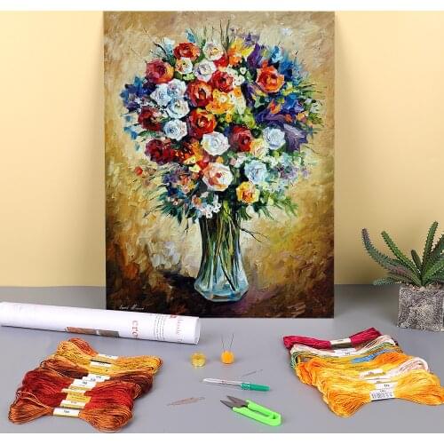Favorite Flowers Printed Fabric 11CT Cross-Stitch Patterns Embroidery DMC Threads Handiwork Handicraft Painting Wholesale