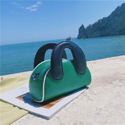 Contrast Color Small Tote Bag Shell Bag 2021 Summer New PU Leather Niche Handbag Cute Shoulder Messenger Bag Purses Call My Bag