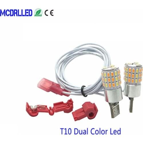 Mcdrlled 2020 New Motorcycle Led Bike T10 Led W5w Dual Color Side Light Drl Turn Signal Light Bulbs white and Amber
