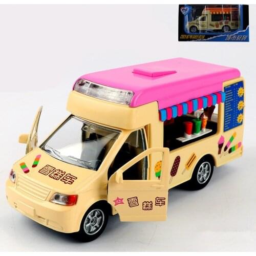 1:32 Simulation ice cream truck Food truck store toy alloy model Sound and Light car pull-back vehicle kids baby gift
