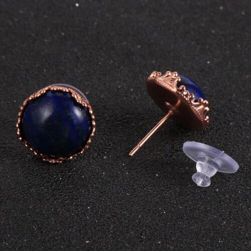 2020 Fashion BOHO Crystal Ear Stud For Women Girls 14 Styles 12mm Small Natural Stone Beads Rose Gold Copper Stud Earrings