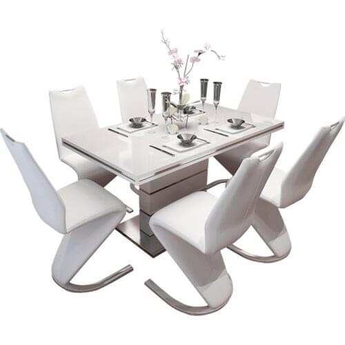 Dining tables and chairs set for dining room modern Tempered glass extending square dining table set 6 chairs