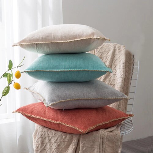 Solid Linen Cushion Cover Blue Grey Yellow Red Green Fringe Solid Pillow Case for Home Decoration Sofa Bed 45x45cm