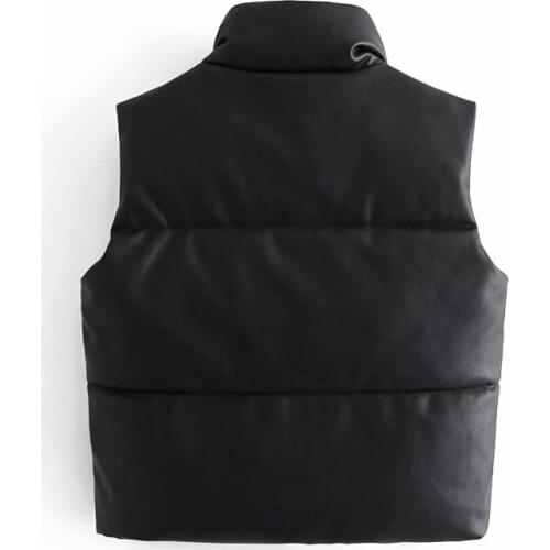 Autumn Winter Women Black Warm Faux Leather Vest Coat Casual Zipper Sleeveless Jacket Female Short Cotton Outwear Tops Ladies