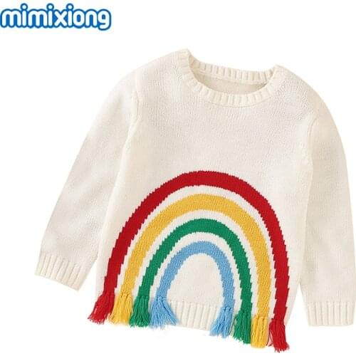 Baby Girls Autumn Sweaters Clothes Fashion White Rainbow Knitted Toddler Kids Pullovers Jumper Long Sleeve Infant Bebes Knitwear