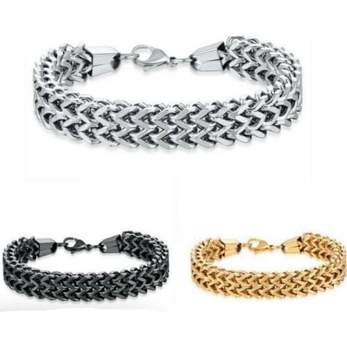 Punk Korean Men Silver Color Square Fishscale Titanium Steel Bracelet Fashion Men Trend Hip Hop Party Jewelry Chain Width 5-10mm