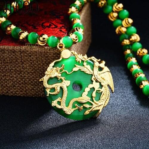 Retro Punk Mens lady black green white opals Necklaces Dragon and Phoenix Pendant Necklace Men Jewelry Accessories Dropshipping