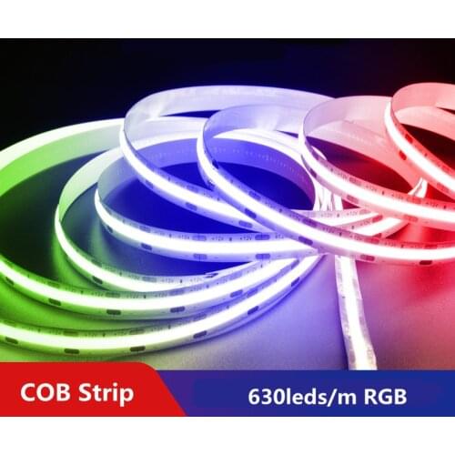 RGB COB LED Strip 24V 630 LEDs/m Soft Flexible COB Tape Colorful Mobile APP Controlled LED Light for Indoor Decoration Lighting
