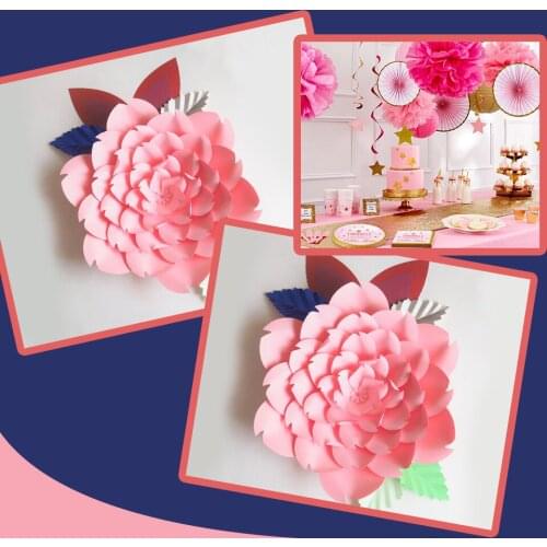 DIY Large Giant Paper Flowers Rose Fleurs Backdrops 1Piece 60CM+4 Leave+2 Ears For Baby Shower Kids Birthday Nursery Video