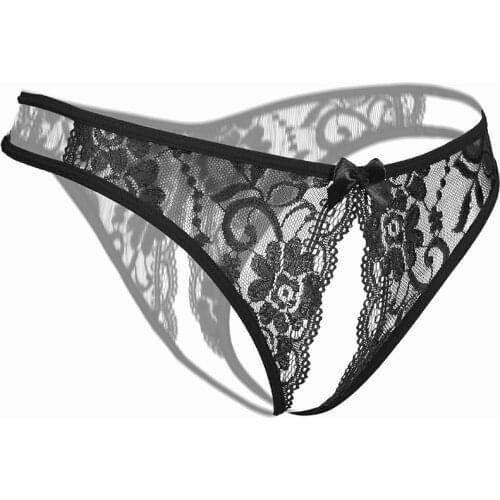 Linbaiway Sexy Lace Transparent Panties for Women Low Waist Panties Open Crotch Thongs G Strings Lingerie Underwear Female