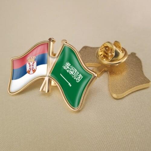 Serbia and Saudi Arabia Crossed Double Friendship Flags Lapel Pins Brooch Badges