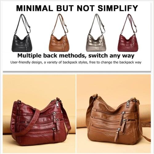 Stylish PU Leather Handbag Ladies Solid Multi-zipper Messenger Bags Women Large Capacity Daily Travel Shoulder Bags