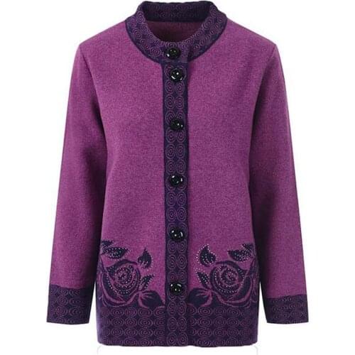 High quality mother sweater fashion hot diamonds woolen cashmere in elderly women cardigan big size Warm mothers coat QH0371