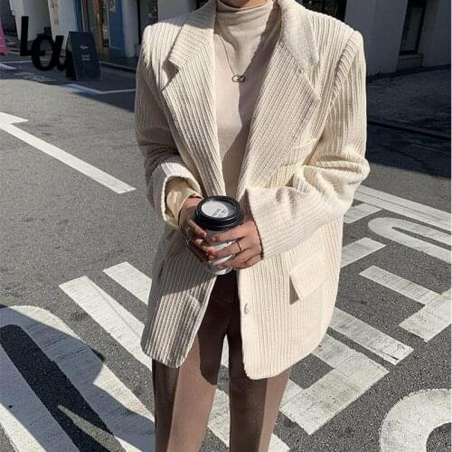 Luck A Spring Corduroy Blazer Women Single Breasted Oversized Female Blazer Jacket Casual 2020 Elegant Jacket Femme