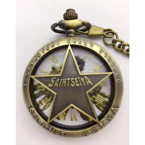 Vintage Bronze antiques Saint Seiya Hollow out Fashion quartz steampunk Necklace pocket watches