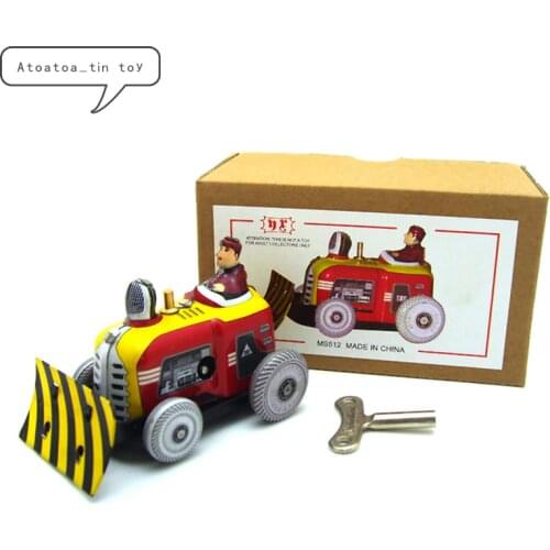Vintage Retro Small bulldozer Tin toy Classic Clockwork Wind Up bulldozer Collection Tin Toy For Adult Kids Collectible Gift