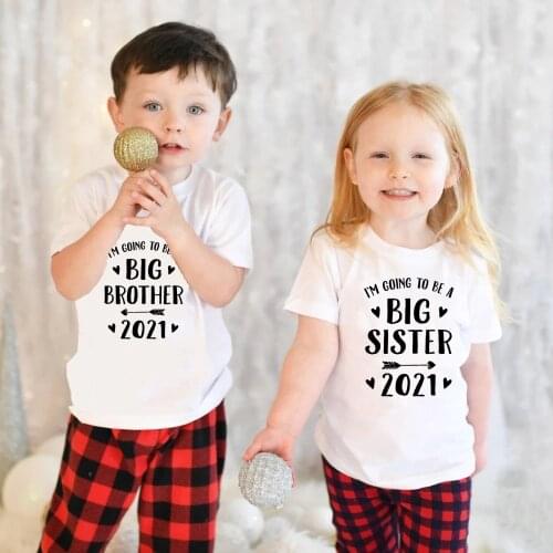 I Am Going To Be A Big Brother/Sister 2021 Kids Boys Girls Anouncement Tshirts Brothers Siters Family Looking Shirts Drop Ship