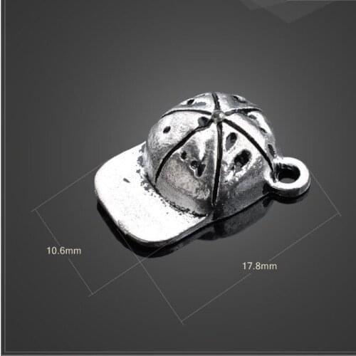 Factory price 20 PCS/Lot 10.6mm*17.8mm antique silver plated small metal diy handmade sport baseball hat charms