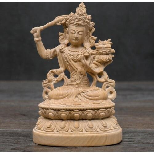 Boxwood Carving Tibetan Buddha Statue Worships Manjushri Bodhisattva Tantra Nepalese Buddha Sculpture Home Decor