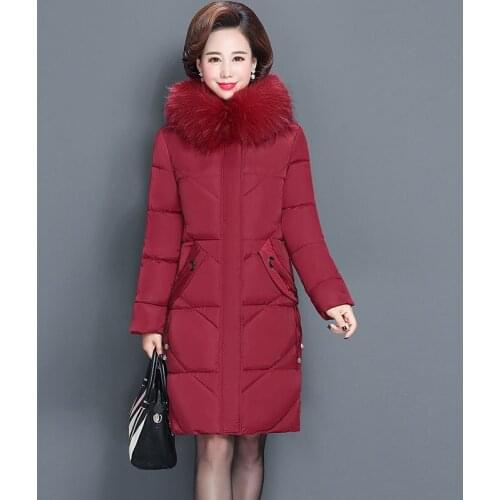 2021 Womens Winter Jacket Fur Collar Slim Cotton Long Jacket Winter Parker Large Size XL-6XL