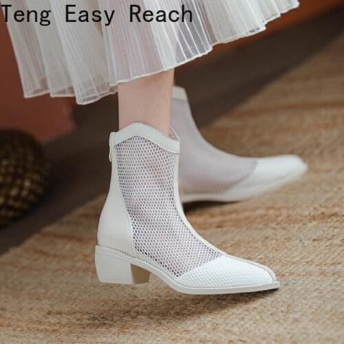 Summer fashion Mesh shoes Back Zipper Boots Newest Comfortable Pointed Toe Shoes Woman 2021 Casual High Heels Ankle Boots