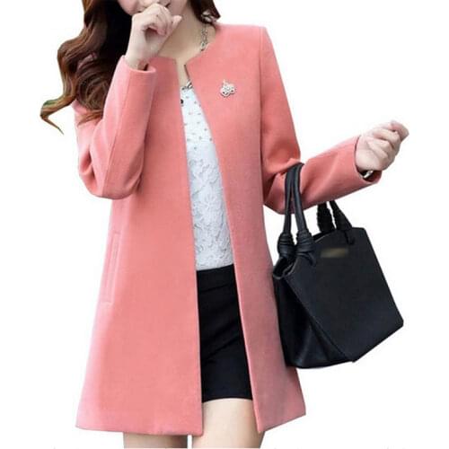 Fashion Round Neck Long Sleeve Women Coats S-XXL Solid Color Wool Blends Loose Cardigan 2021 Autumn Slim Thin Outerwear