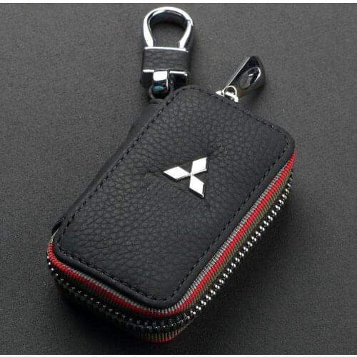 1pc Boyfriend high-end gift leather car keychain bag for Mitsubishi badge metal pendant keyring 4S auto accessories key case
