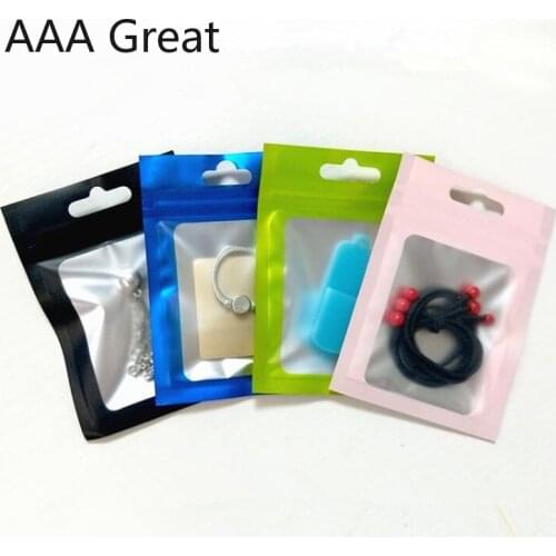 100Pcs/Lot Frosted Ziplock Bag Window Plastic Packaging Jewelry Aluminum Foil Bags Mobile Phone Accessories Packaging Hang Hole