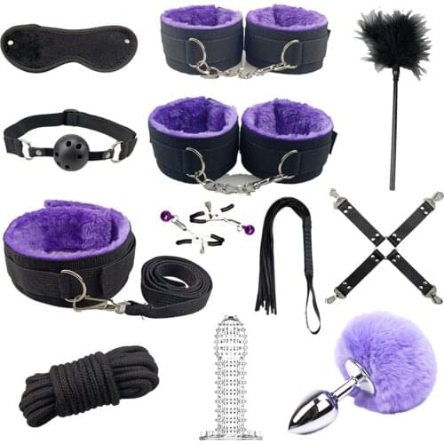 12pcs Adult Game Sex Products Exotic Accessories PU Leather BDSM Sex Bondage Set Handcuffs Whip Rope Sex Toys for Women SM props