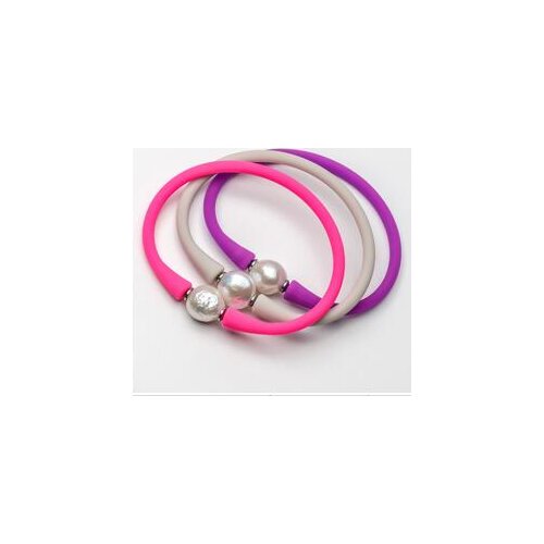 3 PCS Lot Multicolor Silicone Rubber Bracelet White Cultured Freshwater Kasumi Pearl Pleaase choice colour