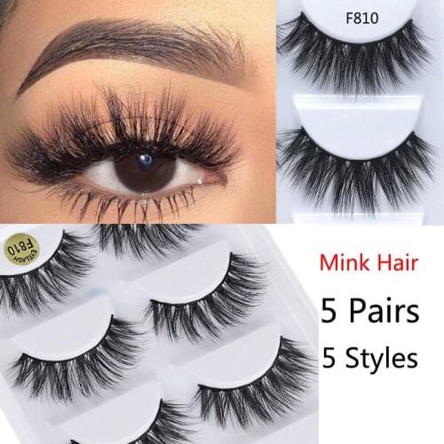 5 Pairs Mink Hair Handmade Reusable False Eyelashes Natural/Thick Long Eye Lashes Makeup Extension Tools