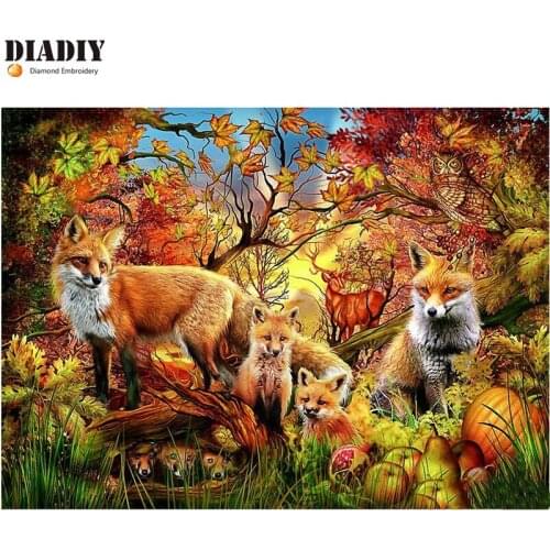 Full Square &round Diamond 5D DIY Diamond Painting Autumn Foxes 3D Embroidery Cross Stitch Mosaic Home Decor