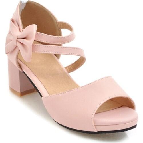 2018 summer comfortable thick heel with sweet bow fish mouth 31-47 size code sandals 18423