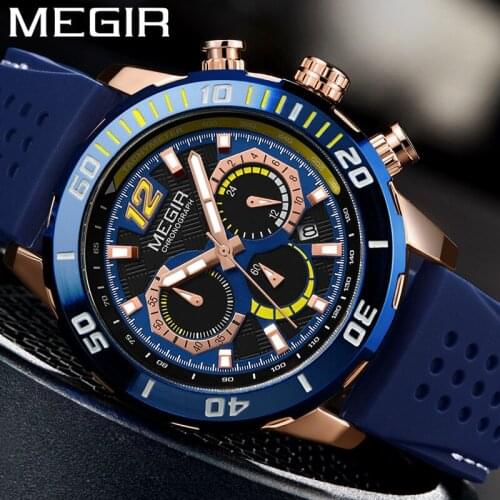 MEGIR Watch Men Chronograph Military Army Male Clock Top Brand Luxury Rubber Silicone Band Business Man Sport Wristwatch 2109