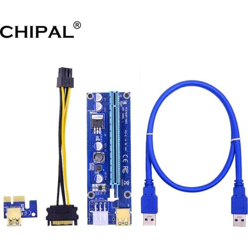 CHIPAL Golden 009S PCI-E Riser Card VER009 PCIE 1X to 16X Extender 6Pin Power 1M 0.6M 0.3M USB 3.0 Cable for Video Card Adapter