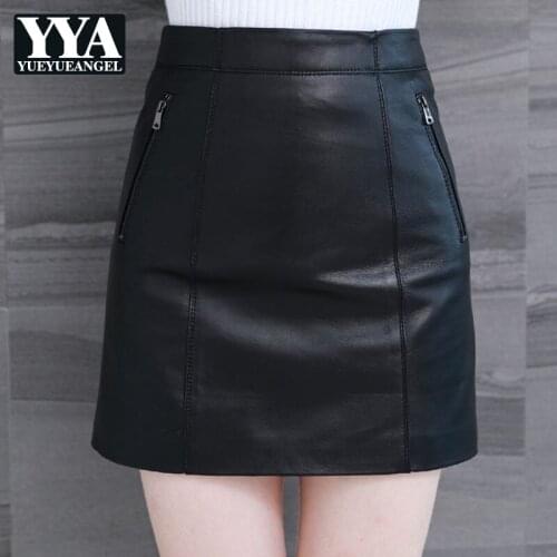2019 Spring Autumn New Sheepskin Genuine Leather Mini A-Line Skirts Women High Waist Sexy Natural Leather Plus Size Skirts Lady