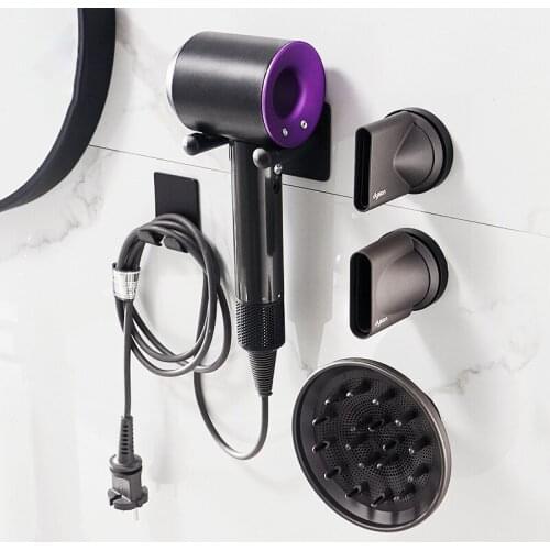 Hair Dryer Stand Holder Space Aluminum Wall Mounted Holder Black Punch Free Bracket Holder Hook Replacement For Saving Space