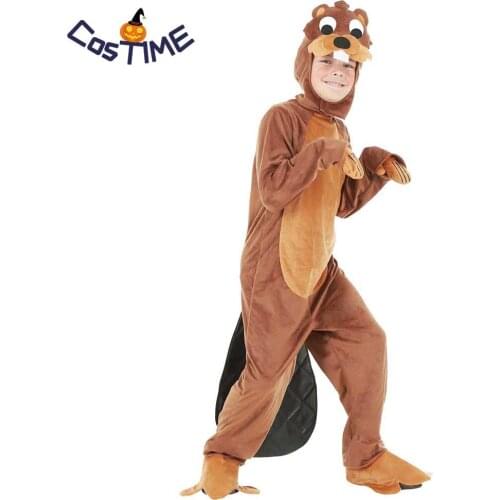 Child Beaver Cosplay Costume Kids Animal Costumes Fancy Dress Anime Onesie Jumpsuit with Headwear Flippers Childrens Day Gift