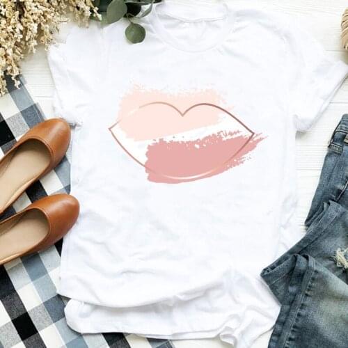 Women Lady Cute Lip Watercolor Love Aesthetic Clothing Print Shirt T Tee for Womens Clothes Tshirt Female Top Graphic T-shirt