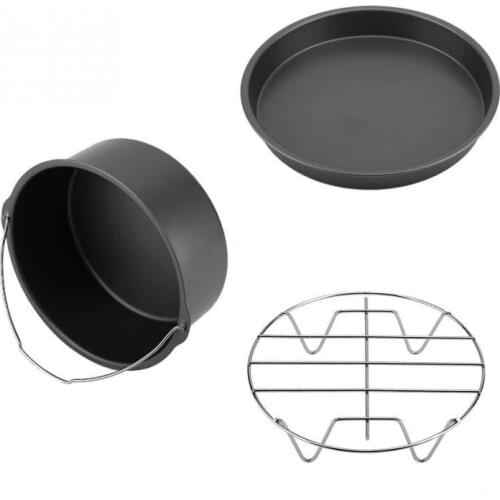 Hot 8inch 3-Set Air Fryer Accessories for Gowise Phillips Cozyna Fit 4.0-5.6QT Cake Barrel Pan Rack Mat Kit