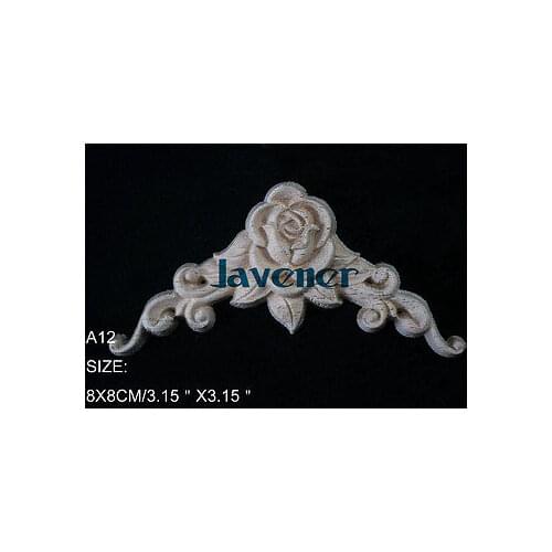 A12-8x8cm Wood Carved Corner Onlay Applique Unpainted Frame Door Decal Working carpenter Flower