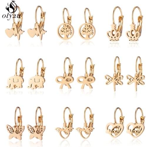 Classic Gold Stainless Steel Butterfly Ear Buckle for Women Trendy Crown Bowknot Stud Earrings Punk Hip Hop Jewelry Accessories